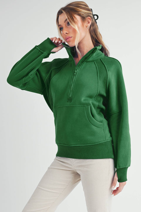 AEMI + CO-Long Dove Funnel Neck Half Zip: Lily Pad-Pink Dot Styles