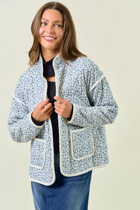 Blue Floral Quilted Jacket