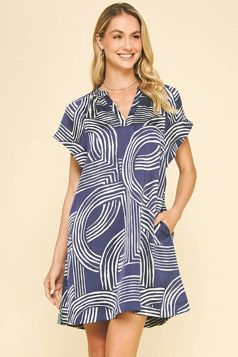 PINCH-Deep Blue Printed Tunic-Pink Dot Styles