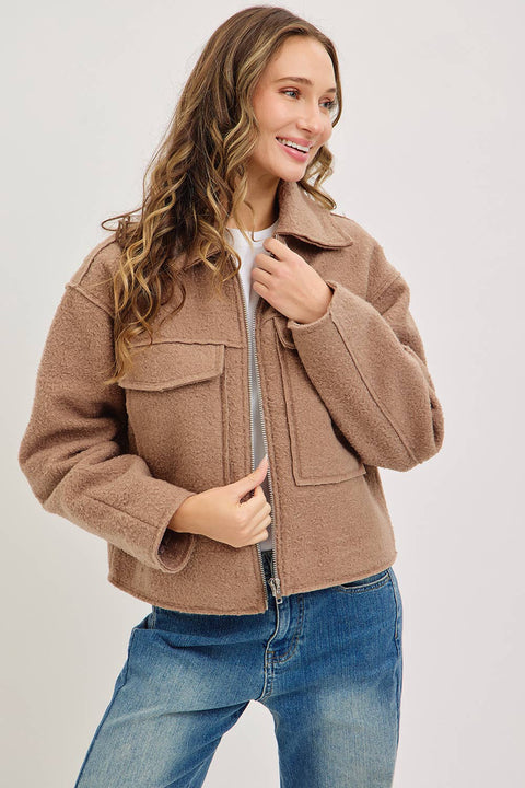 Camel Textured Bomber Jacket