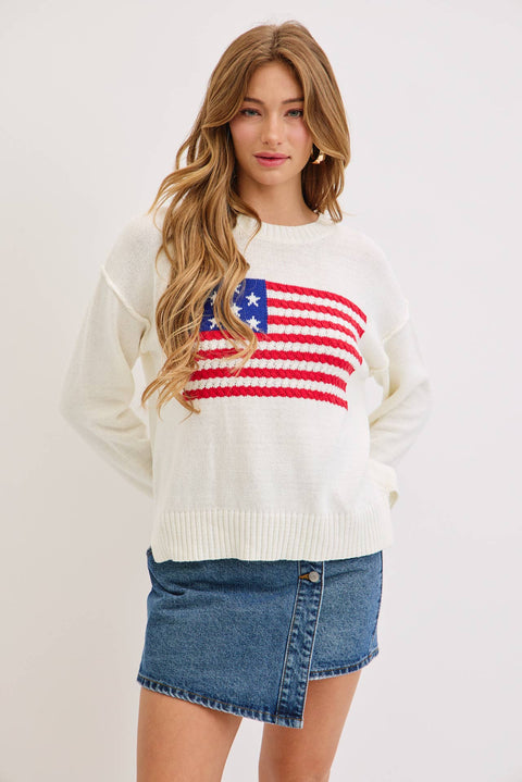 Sweet Lovely by Jen-American Flag Sweater-Pink Dot Styles