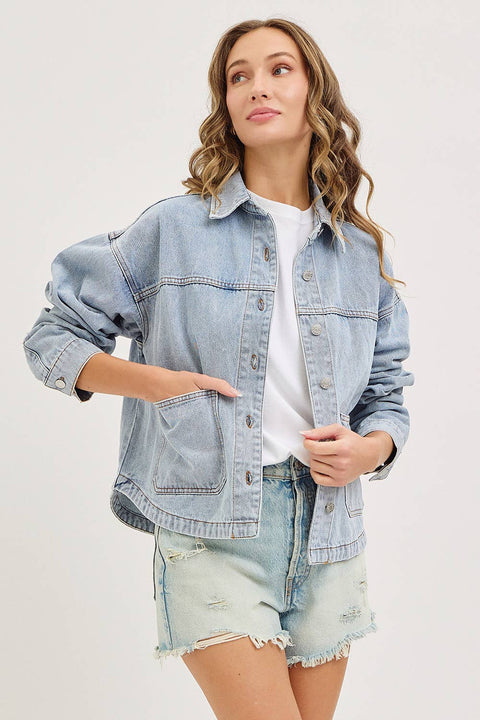 Washed Denim Jacket with Patch Pockets