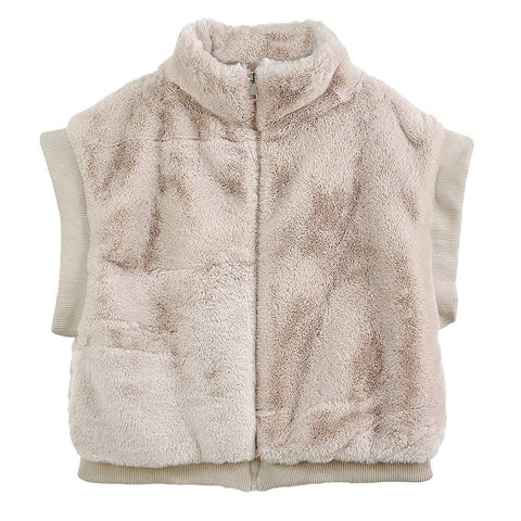 Sensibling Corp.-Faux Fur Rib Sleeve Vest-Pink Dot Styles