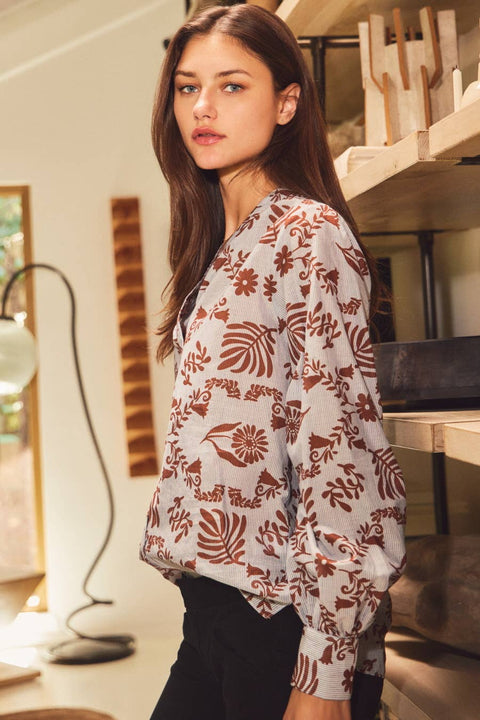 Printed Woven Blouse – Blue &amp; Maroon