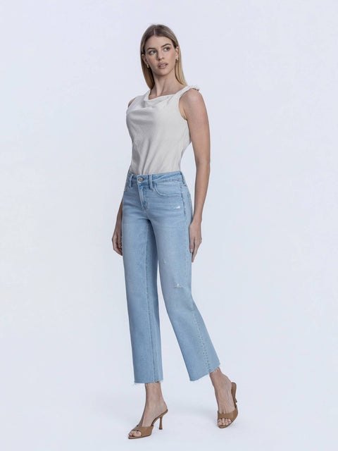 Light Wash Mid Rise Straight Jeans