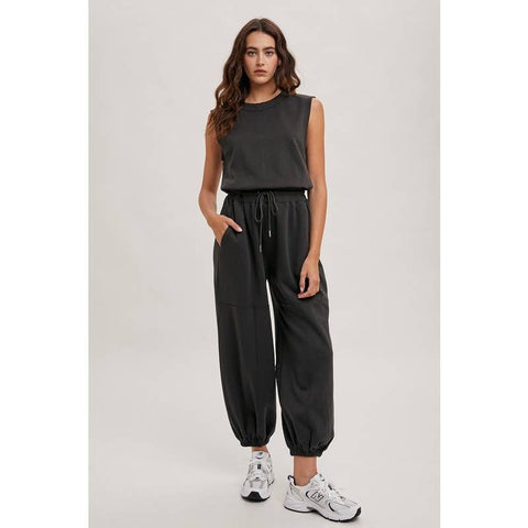 STYLE USA-Sleeveless Knit Jumpsuit-Pink Dot Styles