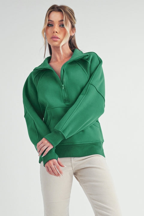 AEMI + CO-Long Dove Funnel Neck Half Zip: Lily Pad-Pink Dot Styles