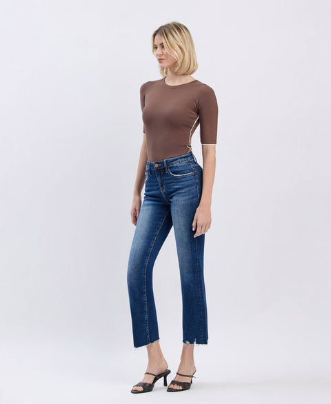 Lovervet by VERVET-Dark Wash Mid Rise Mini Bootcut Jeans-Pink Dot Styles