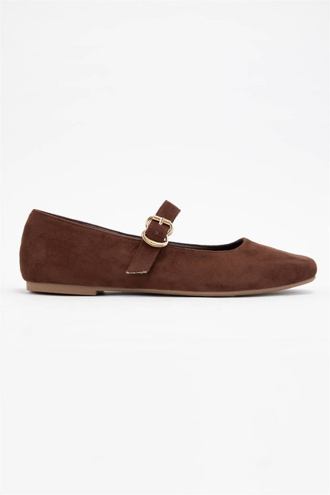 Chocolate Brown Charlotte: Buckled Strap Mary Jane Flats