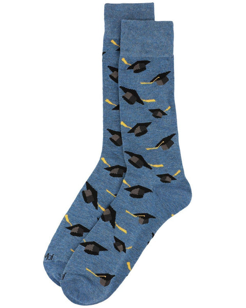 MeMoi Graduation Cap Mens Bamboo Crew Sock: Denim Heather / 10 13