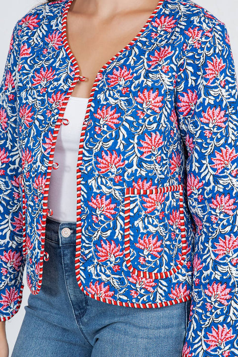 Floral Quilted Cotton Jacket - Blue