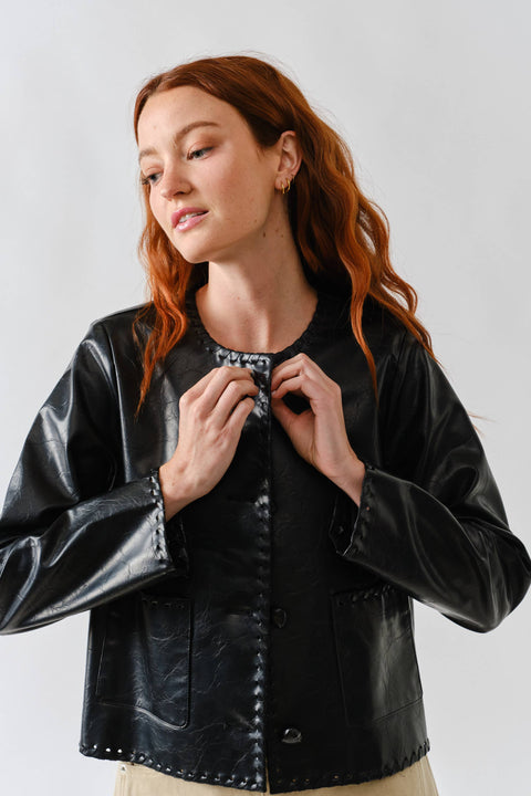Whipstitch Edge Faux Leather Jacket