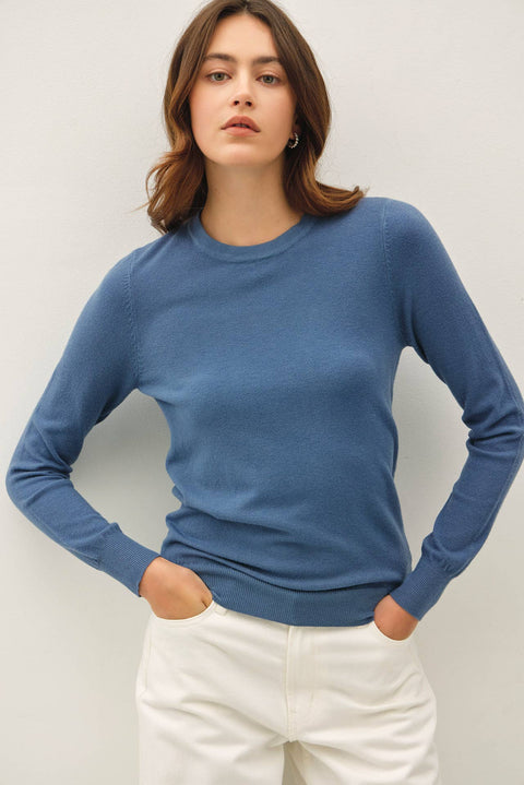 Crew Neck Light Weight Sweater: Teal Blue