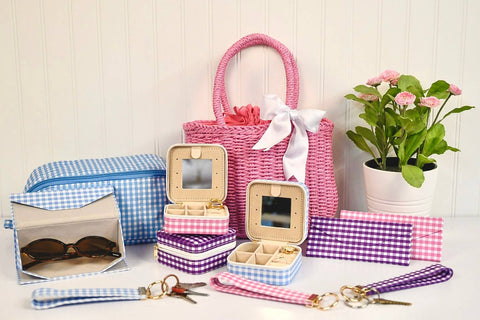 Gingham Travel Jewelry Case - Mother's Day 2026: Light Blue