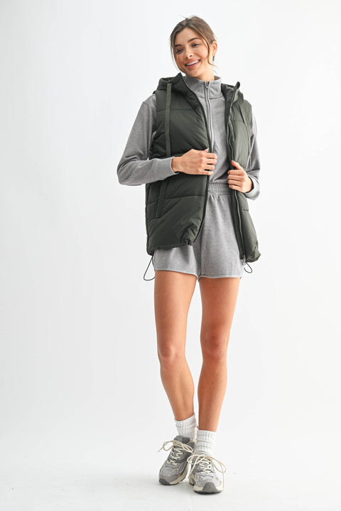 Mono B-Longline High Neck Padded Vest: OLIVE / S:M:L (1:1:1)-Pink Dot Styles