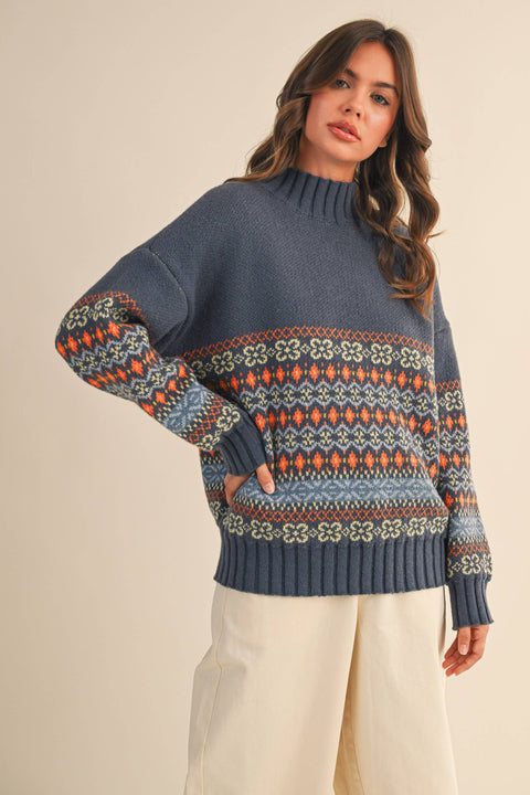 Contrast Stripe Mock Neck Sweater