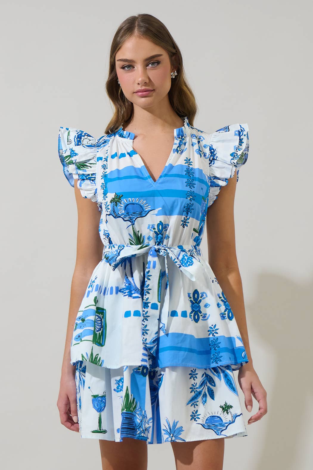 Sosy Postcard Marisol Tiered Mini Dress (FINAL SALE) Pink Dot Styles