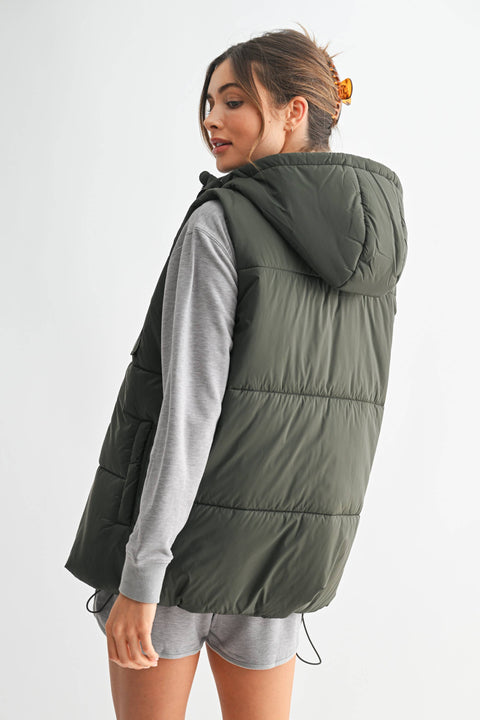 Mono B-Longline High Neck Padded Vest: OLIVE / S:M:L (1:1:1)-Pink Dot Styles
