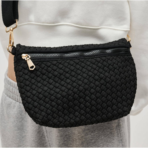 Sol and Selene-Ethereal   Woven Sustainable Crossbody: Black-Pink Dot Styles