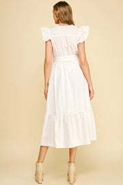 PINCH-Eyelet Detail White Midi Dress-Pink Dot Styles