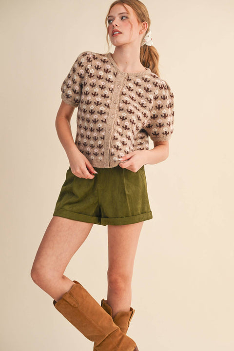 Floral Short Sleeve Sweater
