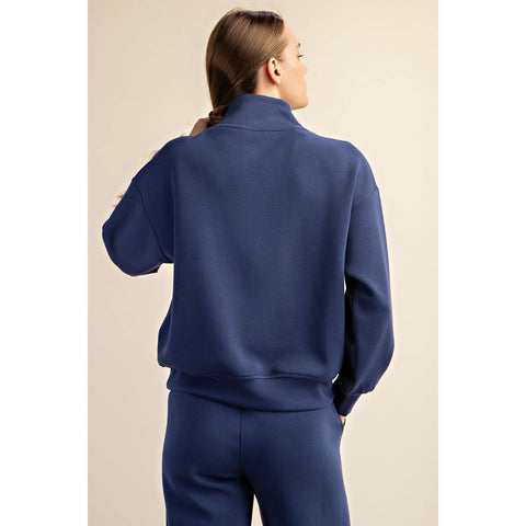 Rae Mode-MODAL SCUBA LUXE HALF ZIP JACKET: Smoky Navy / S-M-L(2-2-2)-Pink Dot Styles