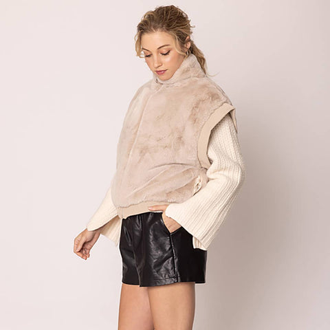Sensibling Corp.-Faux Fur Rib Sleeve Vest-Pink Dot Styles