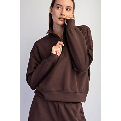 Modal Scuba Quarter Zip Long Sleeve Top: Espresso