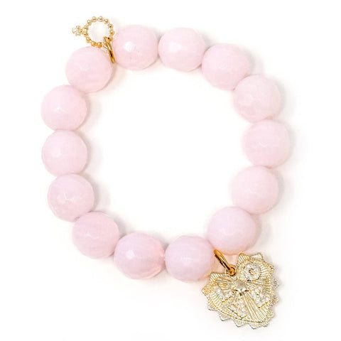 Faceted Pink Opalite with Ruffle Pave LOVE Heart: Average 7"