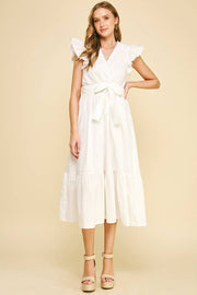 PINCH-Eyelet Detail White Midi Dress-Pink Dot Styles