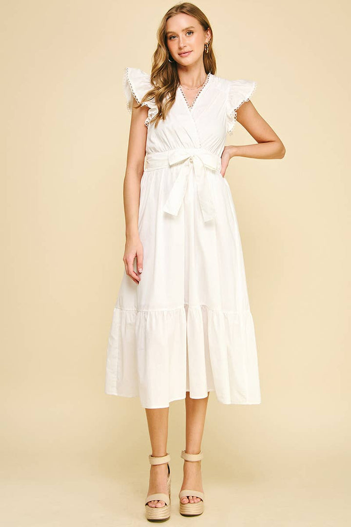 PINCH-Eyelet Detail White Midi Dress-Pink Dot Styles