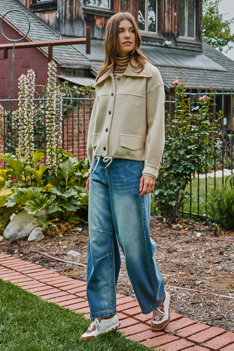 Urban Daizy-Sweater Knit Jacket with Detachable Collar: Ivory / SM-ML-Pink Dot Styles