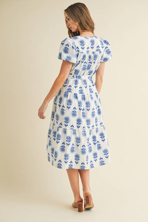 Floral Puff Sleeve Midi Dress
