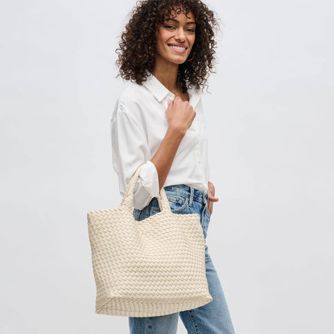 Sky's The Limit Medium Woven Neoprene Tote: Cream