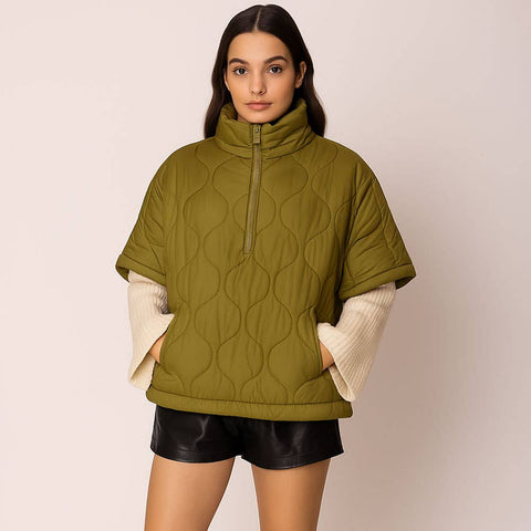 Quilted Puffer Pullover Poncho