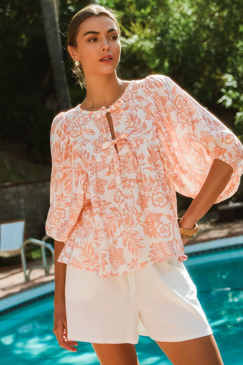 Oddi-Peach Wave Boho Blouse-Pink Dot Styles