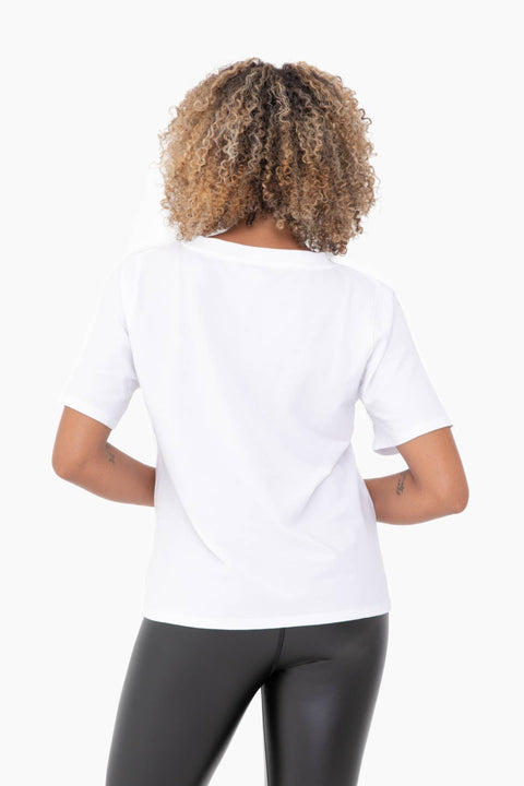 Mono B-White Pima Cotton Blend Tee-Pink Dot Styles