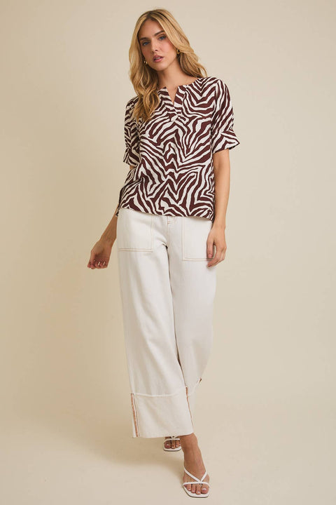 GILLI-Zebra Puff Sleeve Top-Pink Dot Styles