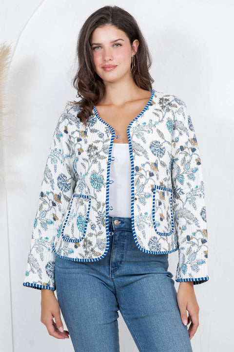 Floral Quilted Cotton Jacket - White