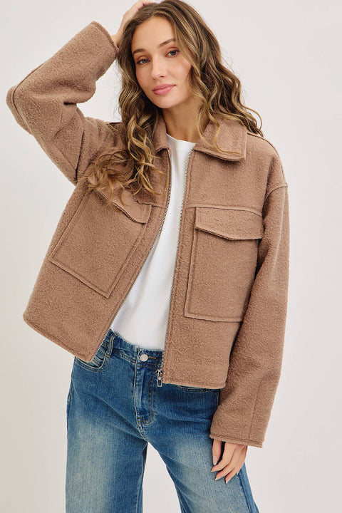 Camel Textured Bomber Jacket