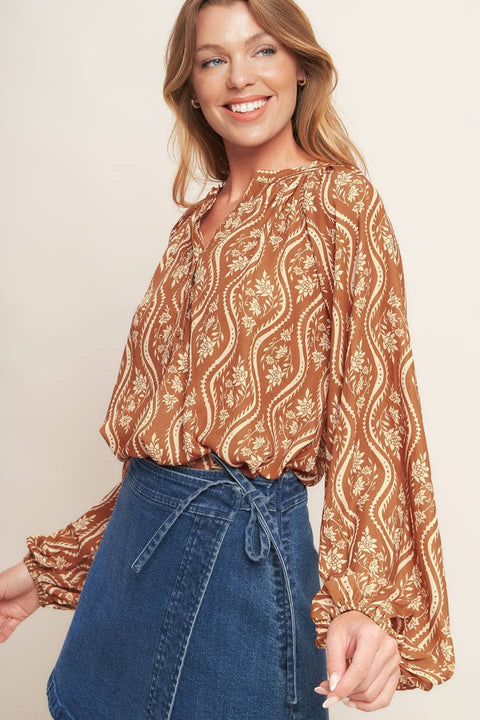 Peach and Brown Woven Top