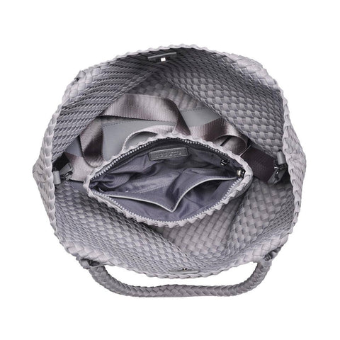 Sol and Selene-Sky's The Limit Medium Woven Neoprene Tote: Fog-Pink Dot Styles