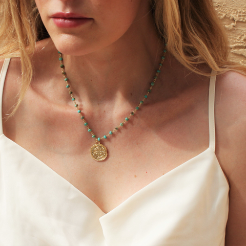 The Silver Wren-Taryn Turquoise Rosary Necklace: 18 inch-Pink Dot Styles