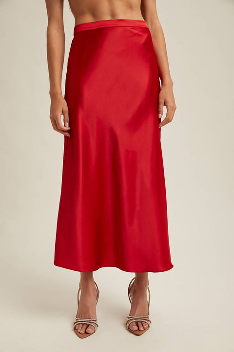 Wishlist Apparel-BASIC SATIN MIDI SKIRT / WL25-10095: Red / L-Pink Dot Styles
