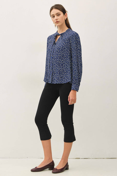 Navy Ditsy Print Tie-Front Blouse
