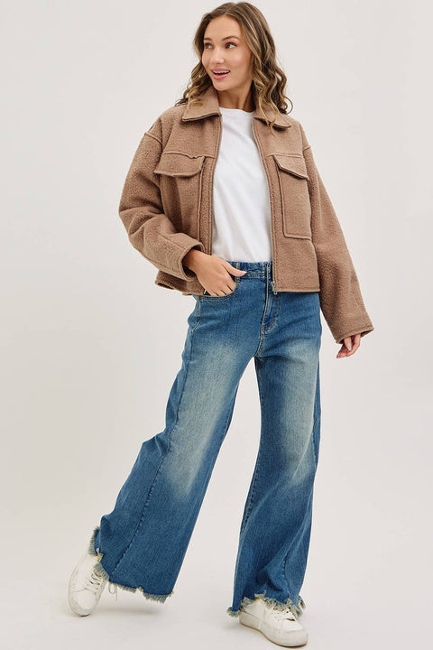 Camel Textured Bomber Jacket