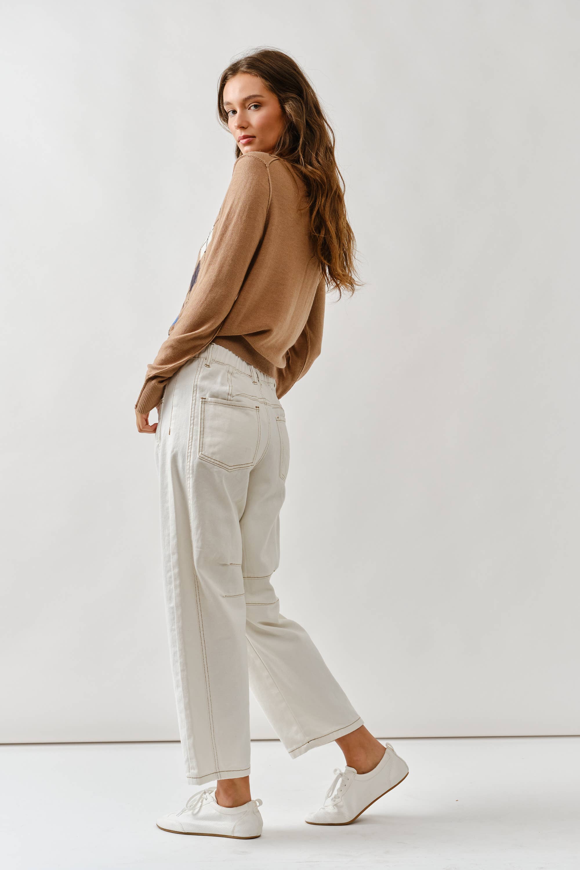 Argyle Relaxed Sweater: Taupe (Final Sale)– Pink Dot Styles
