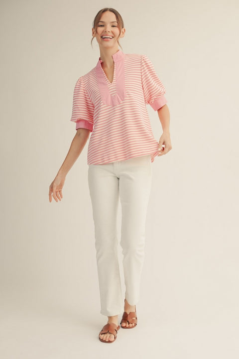 Striped Pink Casual Top