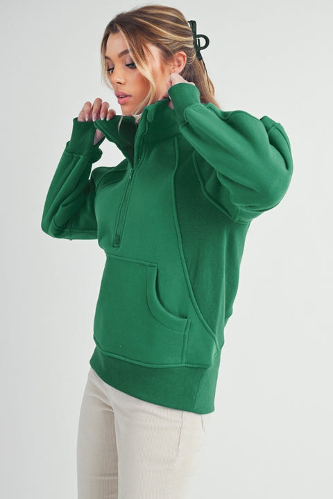 AEMI + CO-Long Dove Funnel Neck Half Zip: Lily Pad-Pink Dot Styles