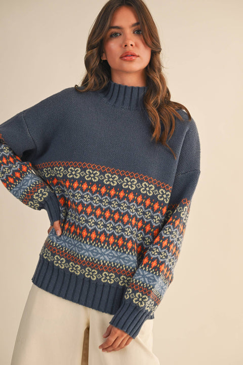 Contrast Stripe Mock Neck Sweater